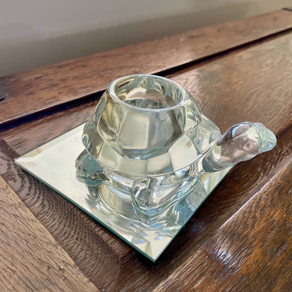Vintage Indiana Glass Turtle Votive Candle Holder, Crystal Clear Glass, Sparkles